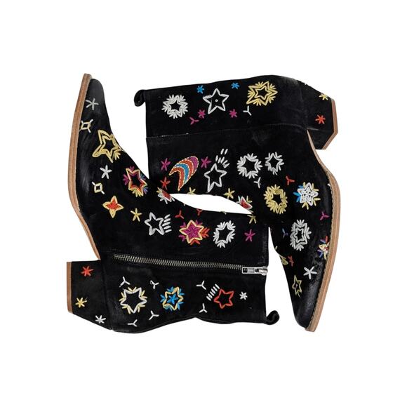 Free People Shoes - Free People Bowers Black Suede Embroidered Cowboy Boots Rodeo Sz 40 US 9.5 NWOB
